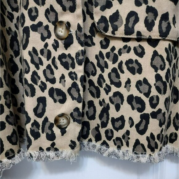 EE:Some Leopard Print Cropped Raw Edge Denim Jacket, size Small, Animal Shacket - Picture 5 of 10